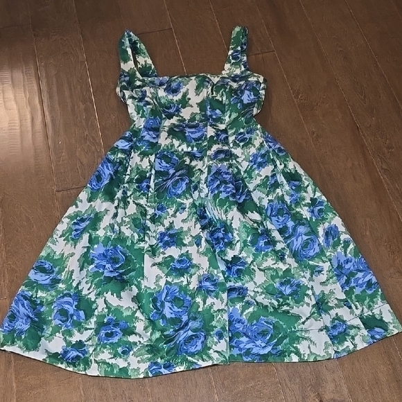 Maggy London Blue and Green Floral Midi Dress - Picture 1 of 7